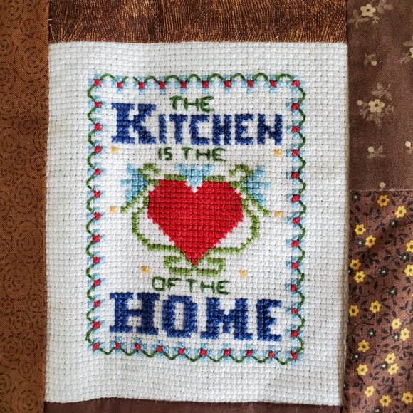 Cross Stitch Quilt Patchwork Lap Throw Blanket Hand Made Kitchen Theme 38" x 60" - Picture 2 of 14